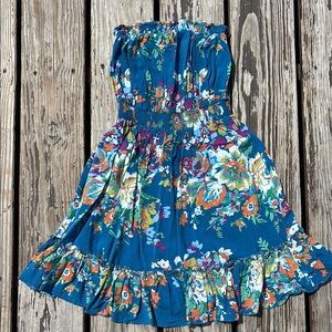 Forever 21 Pink and Yellow Strapless Sundress Mini